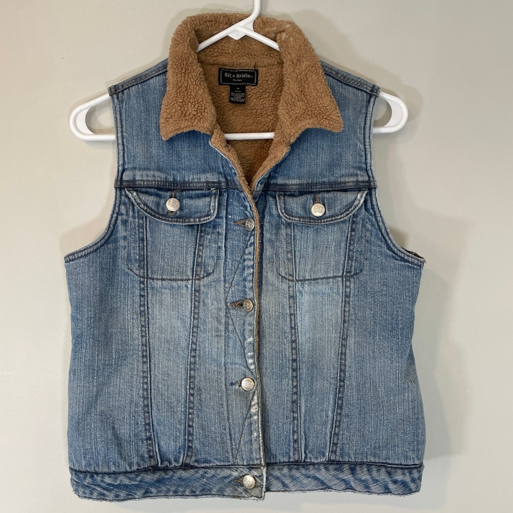Bit & Bridle Womens Medium Wash Sherpa Lined Denim Vest Blue Size M READ